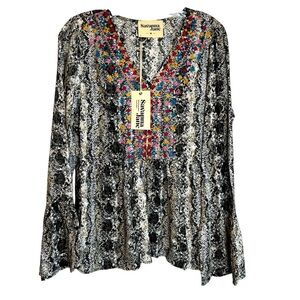 Savanna Jane Bohemian Embroidered Snake Print Top